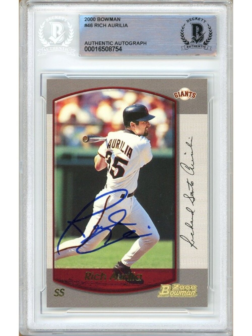 Rich Aurilia Signed 2000 Bowman #46 San Francisco Giants Beckett BAS Slab Auto